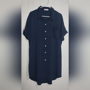 Bsubseach Blue Button-Up Shirt Dress ( XXL)